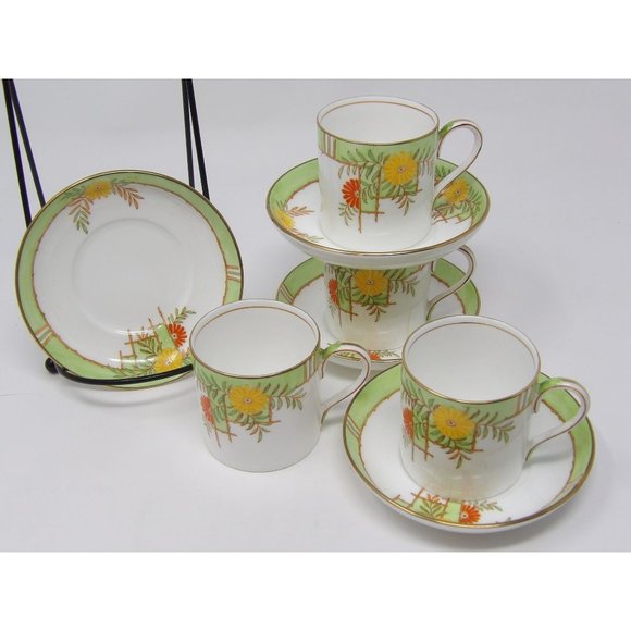 Vintage Aynsley England Bone China Demitasse Cups and Saucers Set of 4 White and - Picture 8 of 10